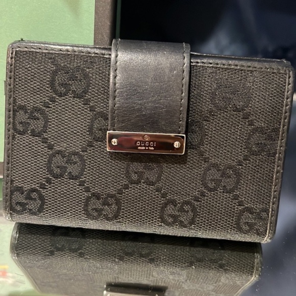 🖤GUCCI GG MONOGRAM CANVAS LEATHER CARD WALLET - Picture 11 of 13